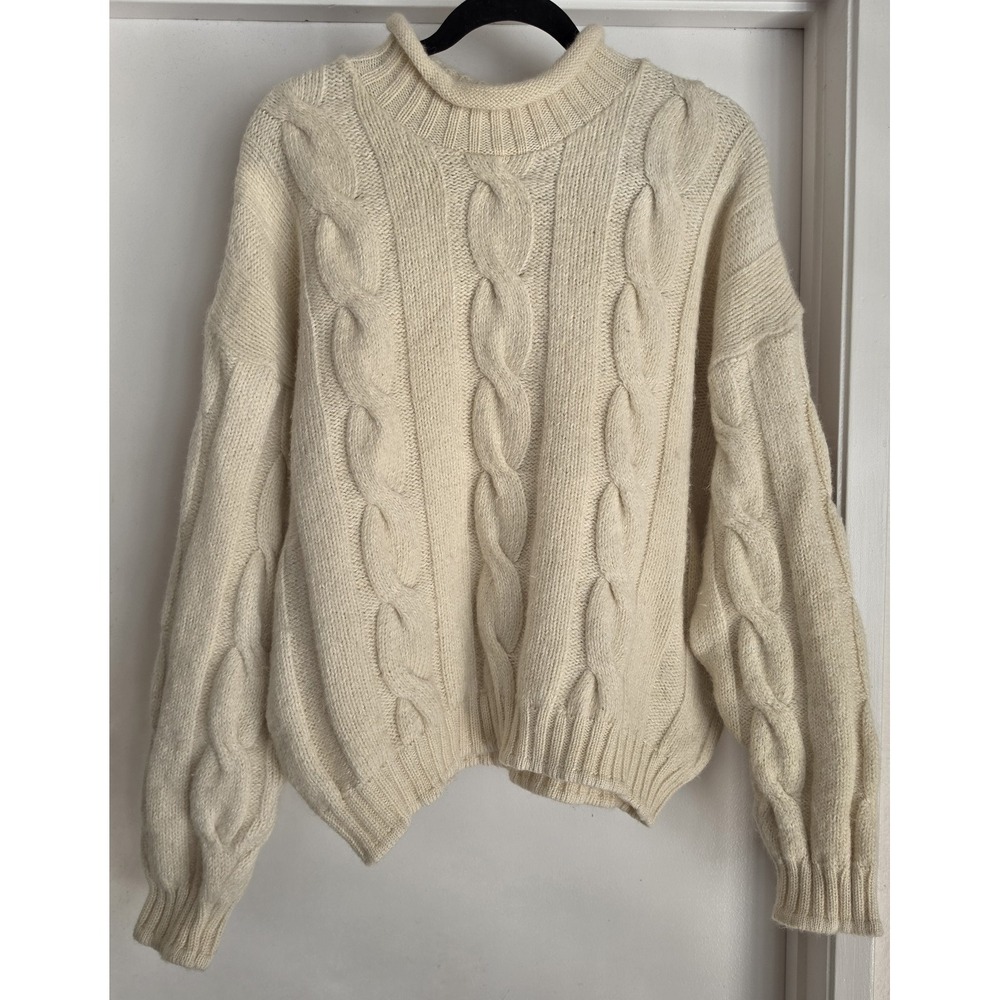 Principles Women's Sweater S Off-White Wool Blend Cable Knit Pullover UK Made